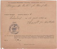 Bescheinigung vom 17. Juli 1906 des Ortsvorstehers, dass eine Unterschrift eigenhändig geleister wurde