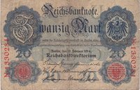 Reichsbanknote Zwanzig Mark 1914 (15 Stück)