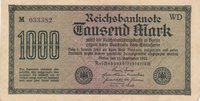 ReichsbanknoteTausend Mark, 1922, weisses Papier
