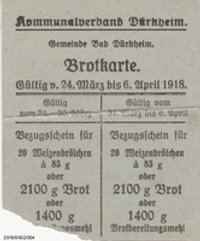Brotkarte Kommunalverbank Dürkheim März 1918
