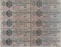 10 Reise-Brotmarken 40 Gramm Gebäck Deutsches Reich, blau-grau