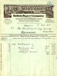 Rechnung der British Paper Company über eine Lieferung verschiedener Papiere