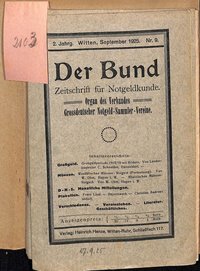 Der Bund - Zeitschrift für Notgeldkunde Jahrgang 1925, Nr. 1 bis Nr. 9