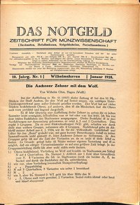 Das Notgeld - Zeitschrift für Münzwissenschaft 10. Jahrgang, Wilhelmshaven 1928