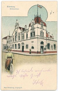 Eilenburg, Schützenhaus, Fahrrad, Jugenstil, Feldpost, Bildpostkarte