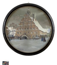 Aquarell: Grimmaer Rathaus im Winter