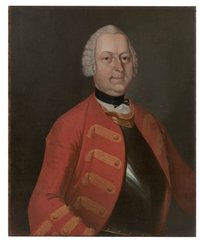 Ölbild: Porträt eines Mannes in roter Uniform und Brustharnisch
