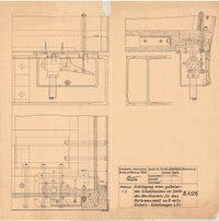 Konstruktionszeichnung "Anbringung eines gußeisernen Schutzkastens an Stelle des Blechkastens für das Notbremsventil an 2-achsigen Einheits-Abteilwagen , IV.Klasse"