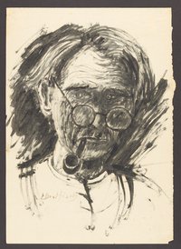 Alter Mann mit Brille und Pfeife (Selbstporträt)