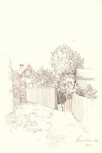 Gehöfte hinter hohen Zäunen in Wernigerode, von Richard Schmidt, 1914