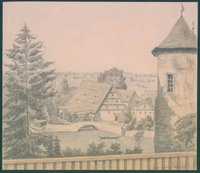 Bleistiftzeichnung - Merseburg, Blick von der Schlossgartenbrücke