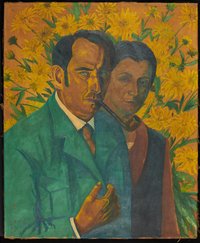 Porträt eines Paares vor gelben Blumen
