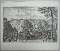 Bodetal: Aussicht von der Roßtrappe ins Bodetal, 1654 (aus: Merian "Braunschweig")