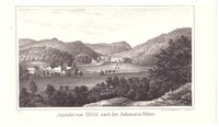 Ilfeld: Stadt von Süden, vorn die Johannis-Hütte, 1841 (aus: "Thüringen und der Harz")