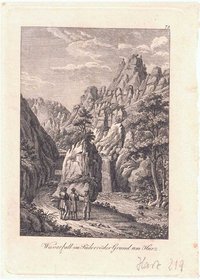 Bad Suderode: Wasserfall im Süderröder Grund, um 1820 (Riepenhausen: Stammbuchblatt)