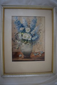 Aquarell von Wilhelm Schmied „Blumenstillleben mit Rittersporn“