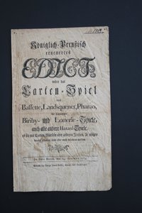 Folgeedikt Karten- und Lotteriespiele 1774