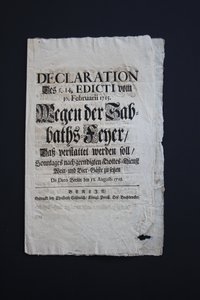 Edikt zur Sabbatsfeier 1718