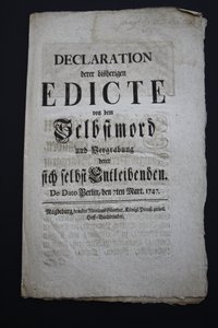 Declaration zu Selbstmorden 1747
