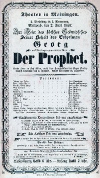 Der Prophet, 02. 04. 1856 (Theater in Meiningen, Theaterzettel)