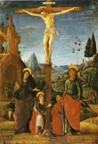 Lorenzo Costa der Ältere: Kreuzigung Christi mit Stifter. Um 1480