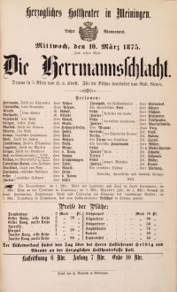Die Hermannsschlacht, 10. 03. 1875 (Herzogliches Hoftheater in Meiningen, Theaterzettel)