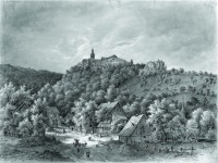 Richard Schinzel: Ansicht von Schloß Schwarzburg, vom unteren Ort aus gesehen. Um 1850