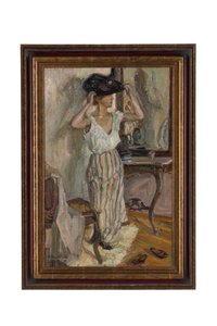 Gemälde "Dame mit Hut vor dem Spiegel"