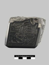 Stück Kohle mit Relief, Stadtansicht Elversberg/Saar
