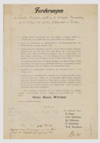 "Forderungen der deutschen Bergleute, gestellt in der Delegierten-Versammlung am 15. Februar 1891 auf dem Schützenhofe in Bochum."