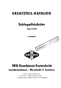 Ersatzteilkatalog: Schlegelhäcksler E 069