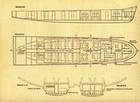 Schnittzeichnungen und Grundriss der Führer- und Fahrgastgondel des Luftschiffes LZ 127 „Graf Zeppelin“ aus der Publikation „Zeppelin Weltfahrten“