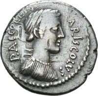 Denar des P. Accoleius Lariscolus mit Darstellung der Diana Nemorensis