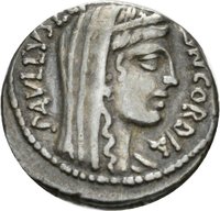 Denar des L. Aemilius Lepidus Paullus mit Darstellung der Unterwerfung des Königs Perseus