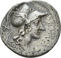 Denar der Römischen Republik mit Darstellung der Roma