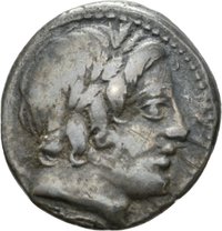 Denar der Römischen Republik mit Darstellung des Jupiter in einer Quadriga