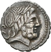 Denar serratus des Q. Antonius Balbus mit Darstellung der Victoria auf einer Quadriga