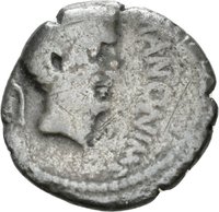Denar des M. Antonius mit Darstellung des C. Julius Caesar