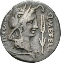 Denar des Q. Caecilius Metellus Pius Scipio mit Darstellung des Hercules