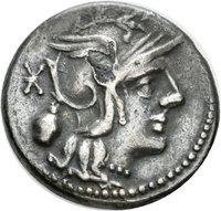 Denar des C. Cassius mit Darstellung der Libertas in einer Quadriga