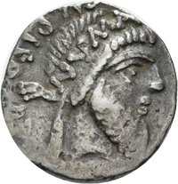 Denar des Cn. Calpurnius Piso und des Cn. Pompeius Magnus mit Darstellung des Numa Pompilius