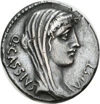 Denar des Q. Cassius Longinus mit Darstellung des Vesta-Tempels