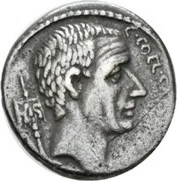 Denar des C. Coelius Caldus mit Darstellung eines Siegesmals