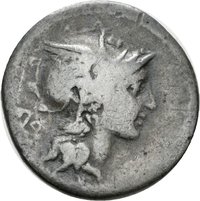 Denar der Römischen Republik mit Darstellung eines Gladiatorenkampfes