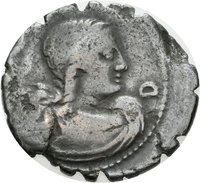 Denar serratus des Q. Crepereius Rocus mit Darstellung des Neptun