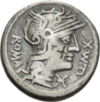 Denar des Q. Fabius Maximus mit Darstellung eines Füllhorns