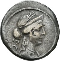 Denar des P. Licinius Crassus mit Darstellung einer Personifikation der Kavalerie