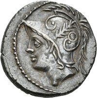 Denar des Q. Minucius Thermus mit Darstellung eines Soldatenkampfes