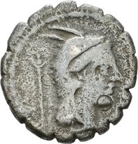 Denar serratus des L. Papius mit Darstellung eines Greifs