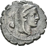Denar serratus des L. Papius mit Darstellung eines Greifs
